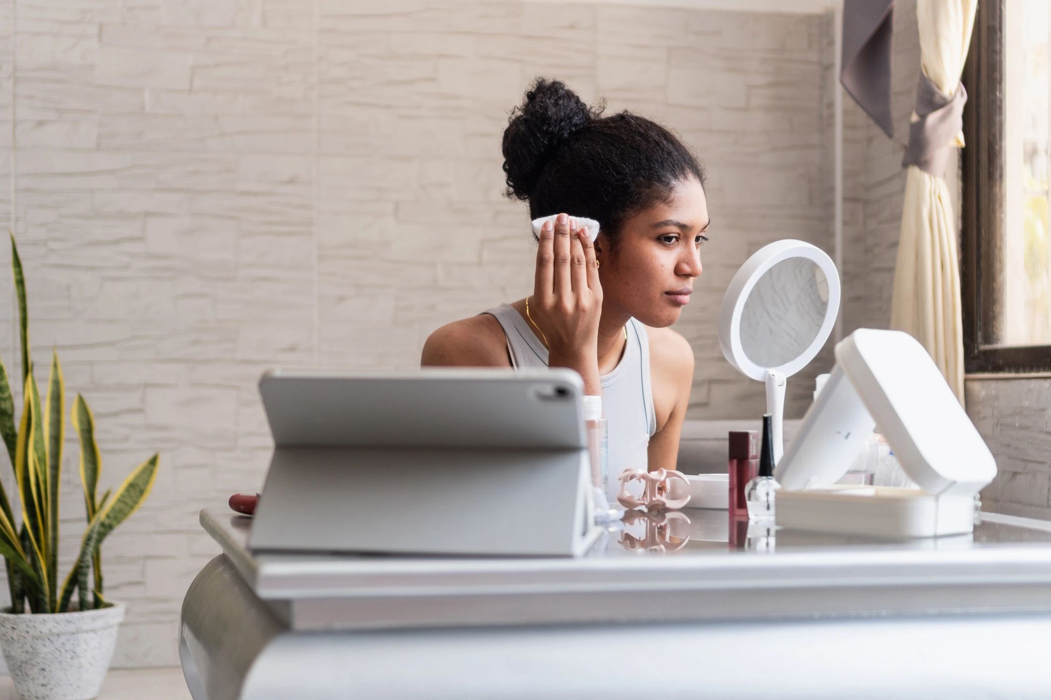 Morning skincare ritual representing wellness stories